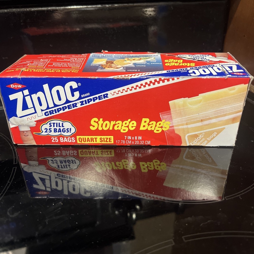 Vintage‎ 1989 Ziploc Quart Storage Bags Gripper Zipper - Open Box Appears Full